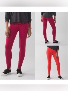Lululemon Wunder Under III Reversible Leggings Cranberry Pink Coral Orange